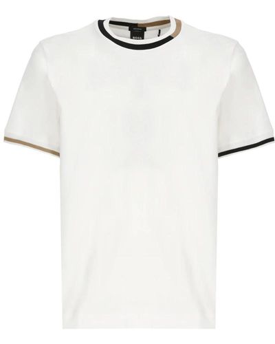 BOSS Weiße baumwoll-t-shirt mit kontrastdetails