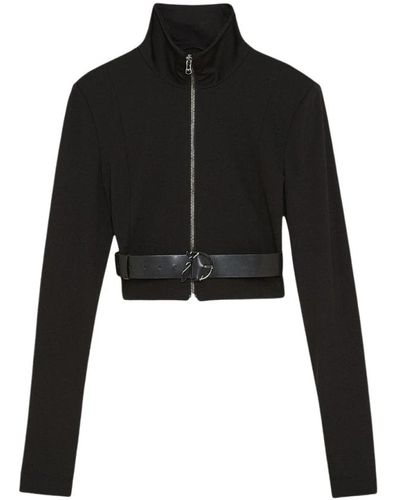Patrizia Pepe Eleganter zip-up-sweatshirt mit einzigartiger stoffkombination - Schwarz
