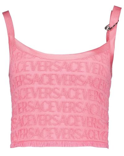 Versace Baumwoll jacquard top mit fransenkanten - Pink