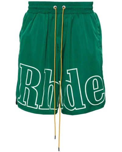 Rhude Shorts da corsa con stampa logo verde