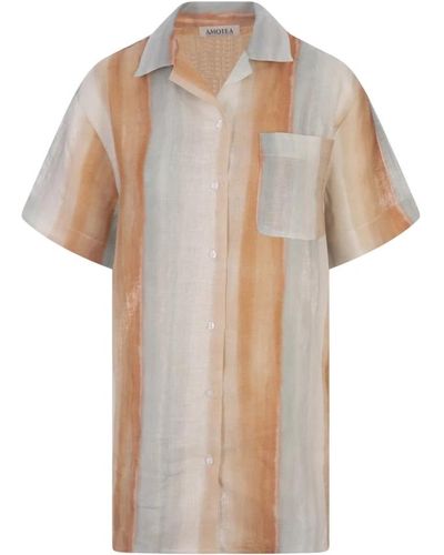 Amotea Camisa de lino coral con estampado completo - Neutro