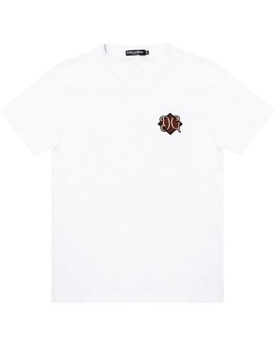 Dolce & Gabbana Weißes besticktes signature t-shirt