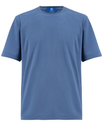 Kiton T-shirt in cotone con scollo a girocollo - Blu