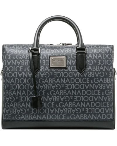 Dolce & Gabbana Schwarze und graue kalbsleder-logo-print-aktentasche