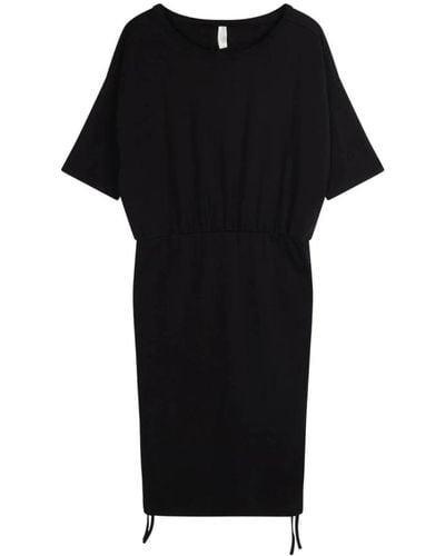 10Days Vestido ajustado de algodón orgánico con cordones laterales - Negro