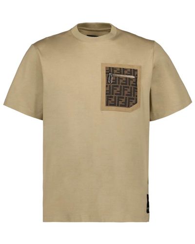 Fendi Kurzarm rundhals t-shirt mit reißverschlusstasche - Natur