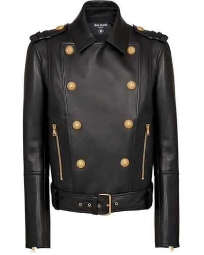 Balmain Double-breasted buttoned leather biker jacket - Nero