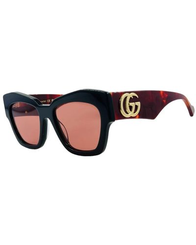 Gucci Sonnenbrille mit animal print und rosa gläsern - Mehrfarbig