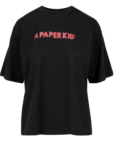 A PAPER KID Camiseta negra de algodón con logo - Negro