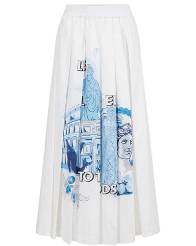 Iceberg Falda midi plisada blanca con estampado roma - Azul