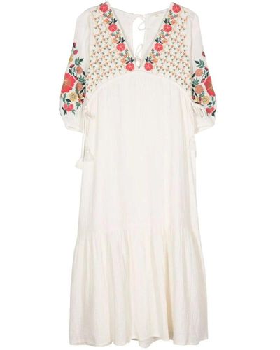 Louise Misha Blumen besticktes v-ausschnitt kleid - Weiß