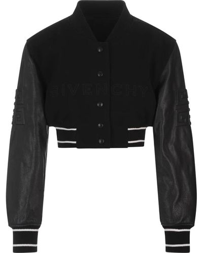 Givenchy Cazadora bomber de lana negra con mangas de cuero - Negro