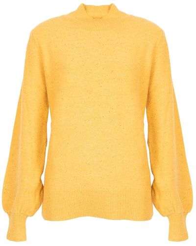 Silvian Heach Suéter elegante con cuello de golf y mangas abullonadas - Amarillo