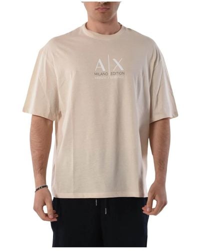 Armani Exchange Baumwoll-t-shirt mit frontlogo - Natur