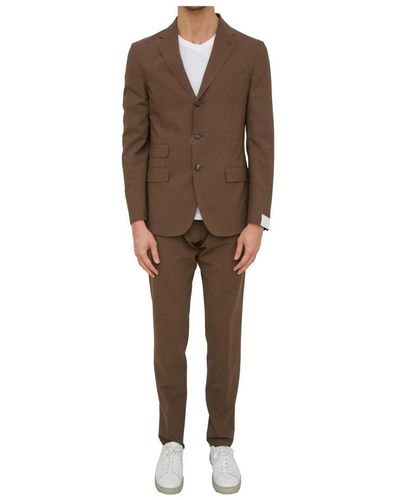 Eleventy Single Breasted Suits - Brown