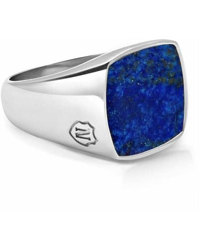 Nialaya Men's Silver Signet Ring with Blue Lapis - Grau