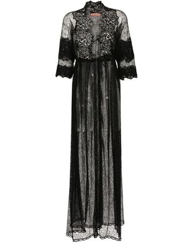 Ermanno Scervino Vestido negro de encaje floral con escote en v