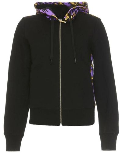 Versace Jeans Couture Felpa nera con cappuccio e stampa lilac logo brush couture - l - Nero