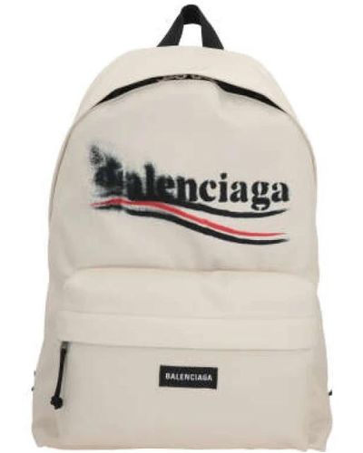 Balenciaga Backpacks,beiger nylon rucksack mit politischem logo-druck,beiger nylon politik stencil rucksack - Weiß