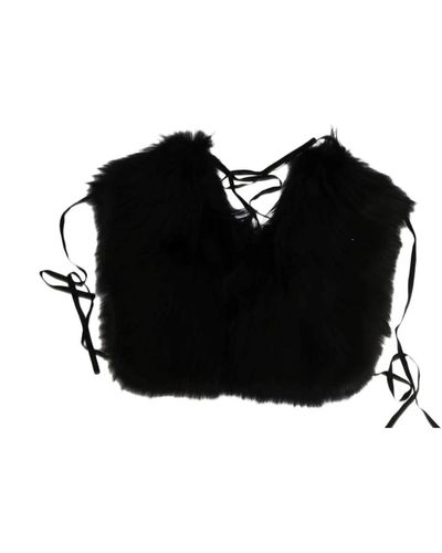 Dolce & Gabbana Scialle avvolgente nero con pelliccia di volpe argentata