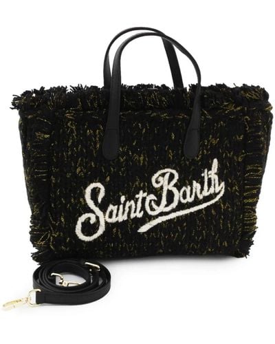 Mc2 Saint Barth Colette handgestrickte lurex schwarze und goldene shopper tasche