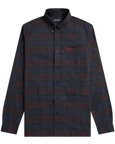 Fred Perry Authentic Oxford Tartan Shirt French Navy - Blue