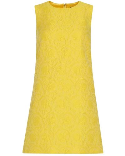 Dolce & Gabbana Blumiges jacquard mini kleid - Gelb