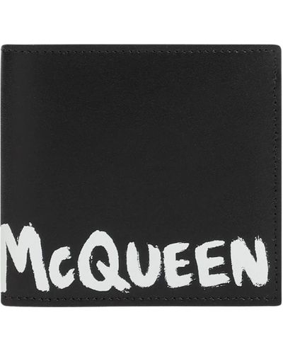 Alexander McQueen Schwarzes lederportemonnaie mit logo