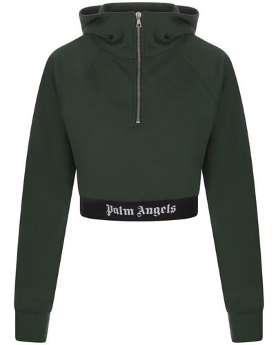 Palm Angels Grüner crop zip-up hoodie