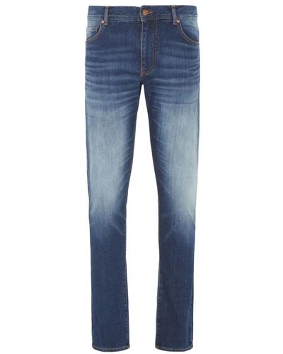 Armani Exchange Slim Fit High Waist Blue Denim Jeans - Blau