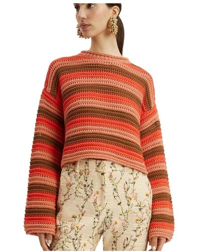 La DoubleJ Chunky stripe crop sweater,chunky gestreifter crop sweater - Rot