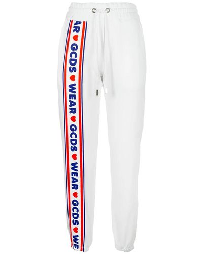 Gcds Logo band pantaloni in cotone - Bianco