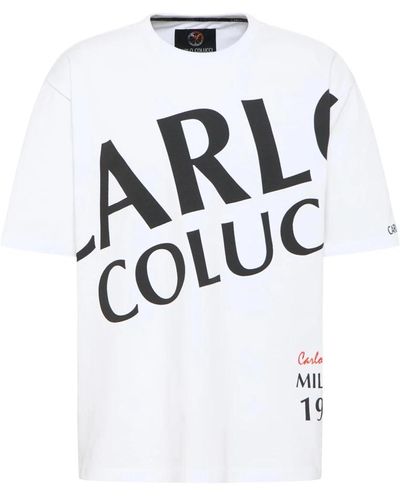 carlo colucci Bequemes Oversize T-Shirt mit Logo - Weiß