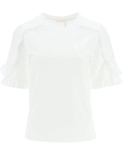 See By Chloé T-shirt mit gerüschten popelinärmeln - Weiß