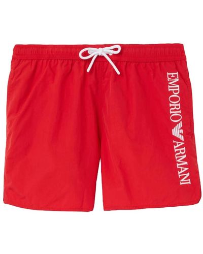 Emporio Armani Costume da bagno con logo ricamato - Rosso