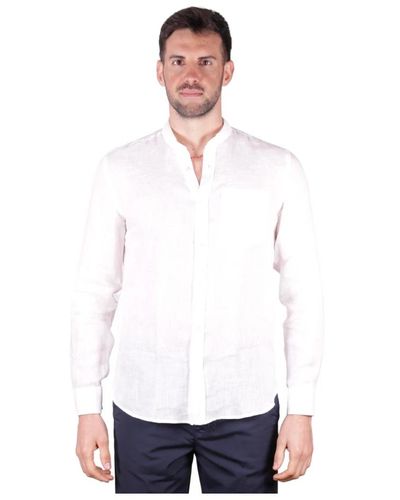 Mauro Grifoni Koreanisches Shirt Lino Vivo Schnitt - Weiß
