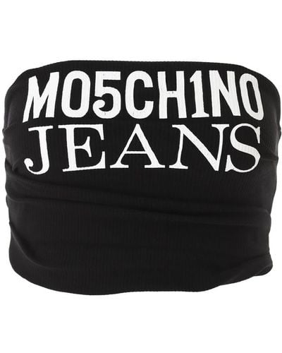 Moschino Geripptes logo crop top in schwarz