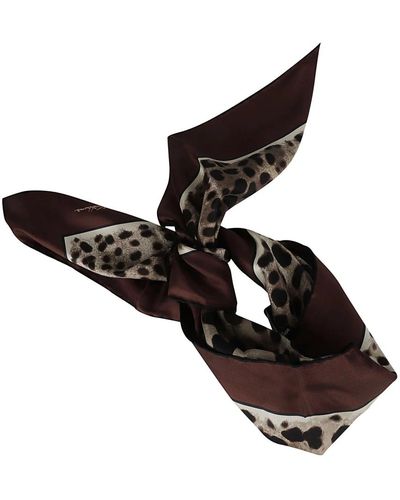 Dolce & Gabbana Sciarpa di seta di lusso leo bordo marrone - Nero