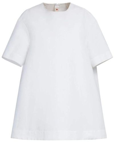 Marni Vestido de algodón de manga corta con falda voluminosa - Blanco