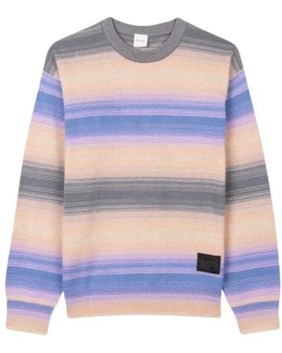 Paul Smith Peach Stripe Cotton Crewneck Sweater - Blau