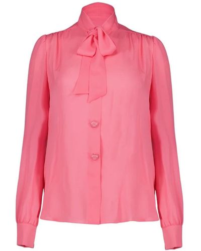 Moschino Camicia di seta con colletto lavallière - Rosa