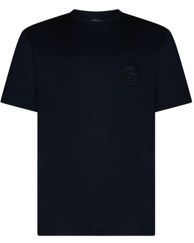 Giorgio Armani Blaue baumwoll logo bestickte t-shirts - Schwarz