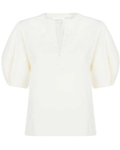 Chloé Blusa de algodón con mangas globo - Blanco