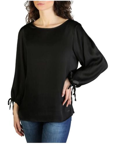 Yes-Zee Primavera/estate magliette donna a maniche lunghe collo rotondo - Nero
