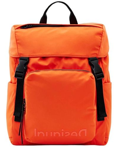 Desigual Plain Rucksack With Zip Pockets - Orange