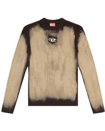 DIESEL Gerippter baumwollpullover mit oval-d-logo,verwaschene mehrfarbige pullover - Braun