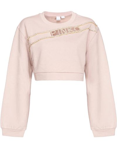 Pinko Cropped Sweatshirt mit Strass-Logo - Pink