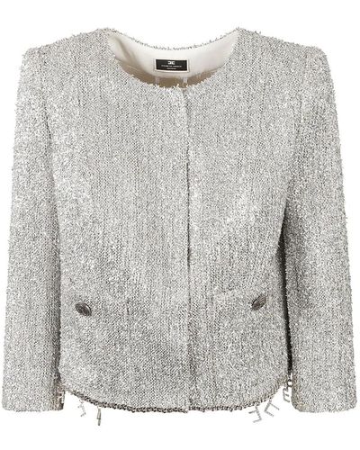 Elisabetta Franchi Silberner tweed-tel mit kristallverzierung - Grau