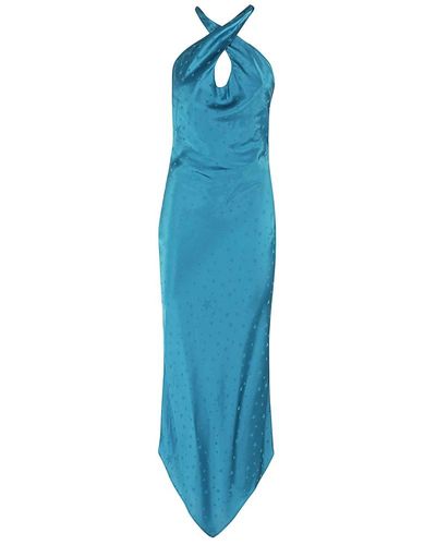 Amen Elegantes jacquard satin langes kleid - Blau