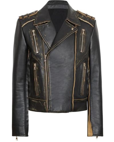 Balmain Dekonstruierte Bikerjacke aus Leder - Schwarz